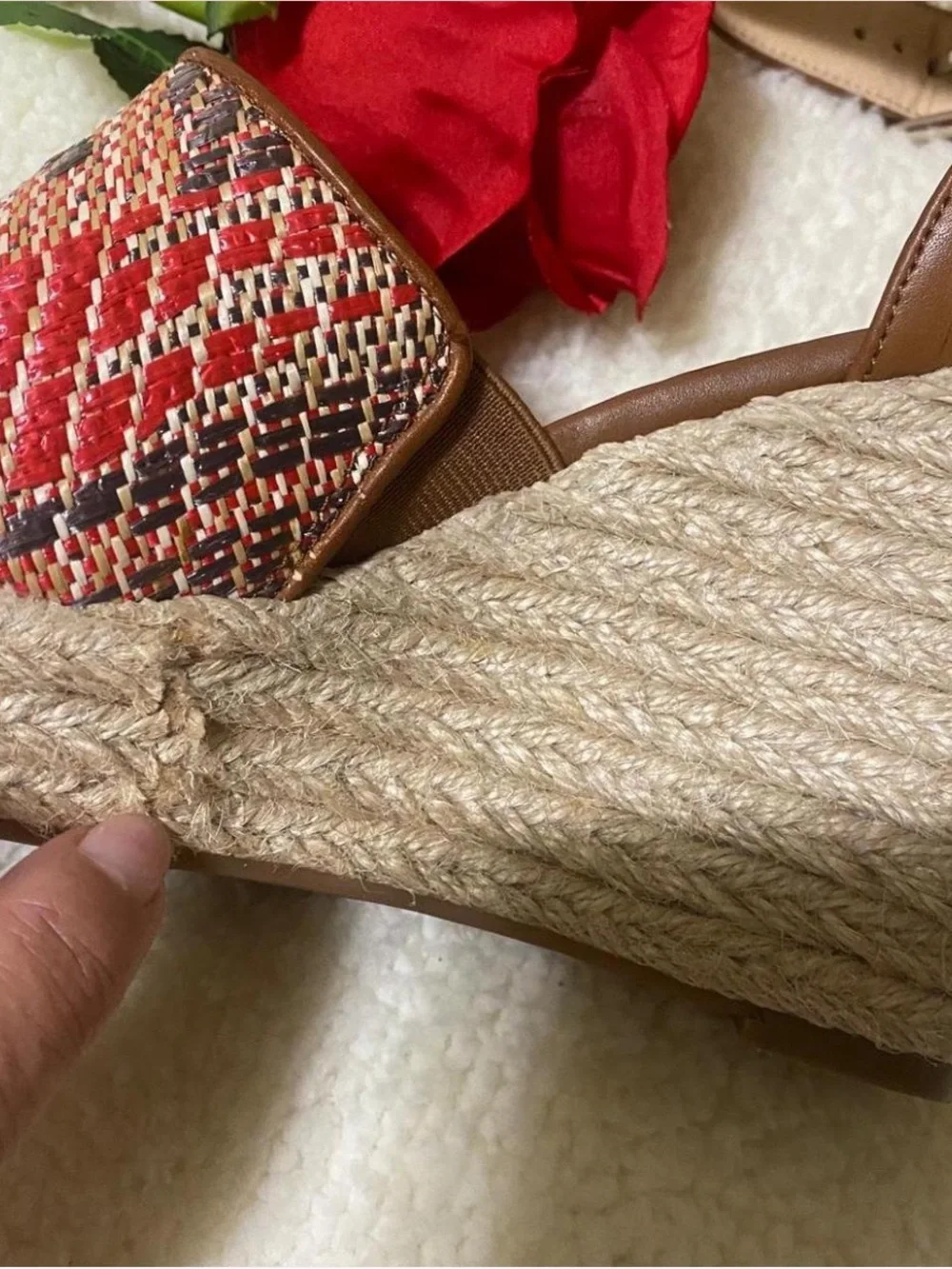 Jessica Simpson Red Multicolor Woven Espadrille Wedges